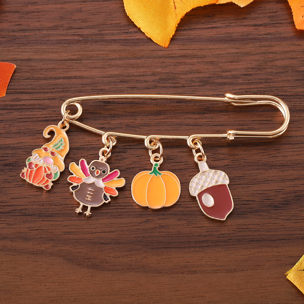 Brooch Oil Drip Maple Leaf Pumpkin Turkey Badge Pin