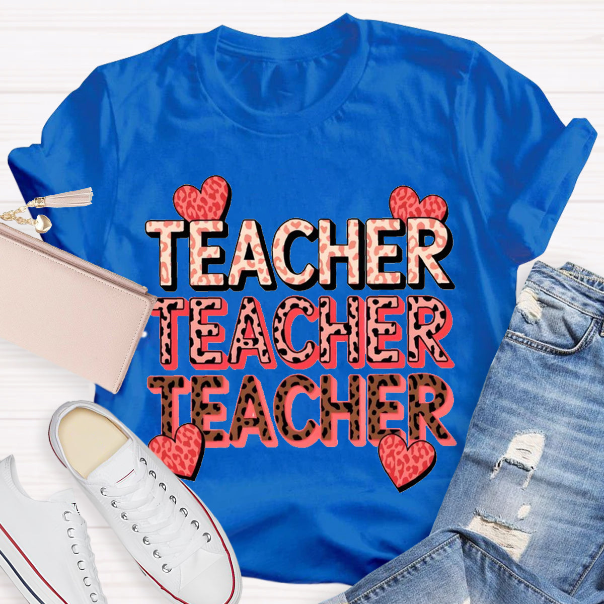 Pink Heart Valentine's Day Teacher T-Shirt