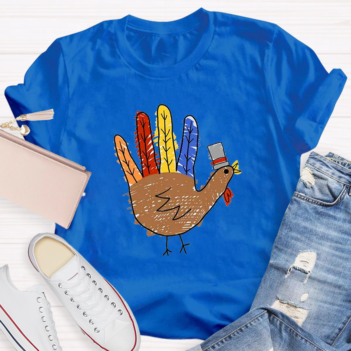 Hand Painted Turkey Teacher T-Shirt