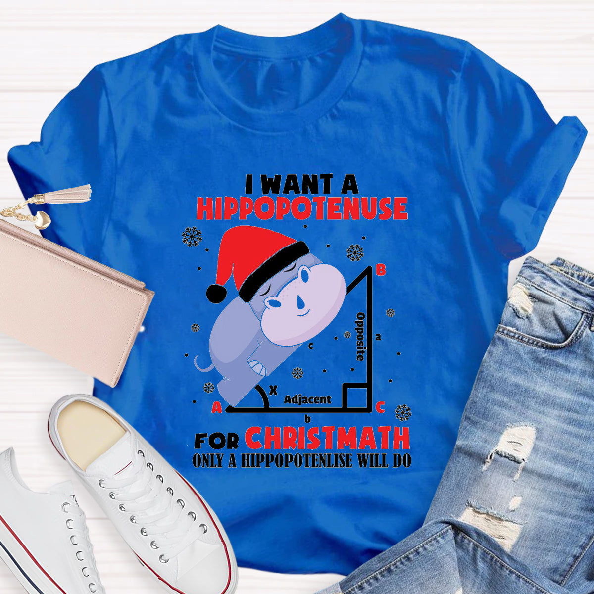 I Want A Hippopotenuse For Christmas Teacher T-Shirt