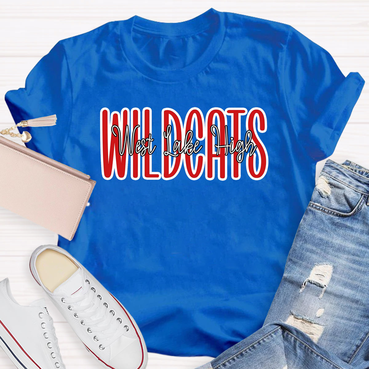 Personalized Mascot And School Name Red Printed T-Shirt