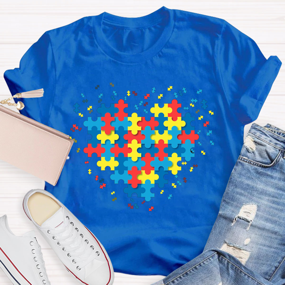 Autism Awareness Puzzle Colorful Heart T-Shirt