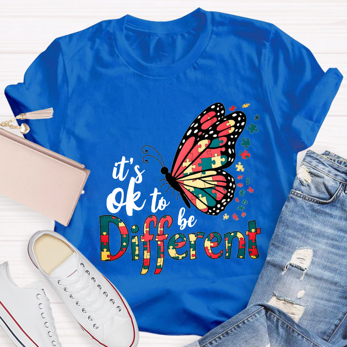 It's Ok To Be Different Colorful Butterfly T-Shirt