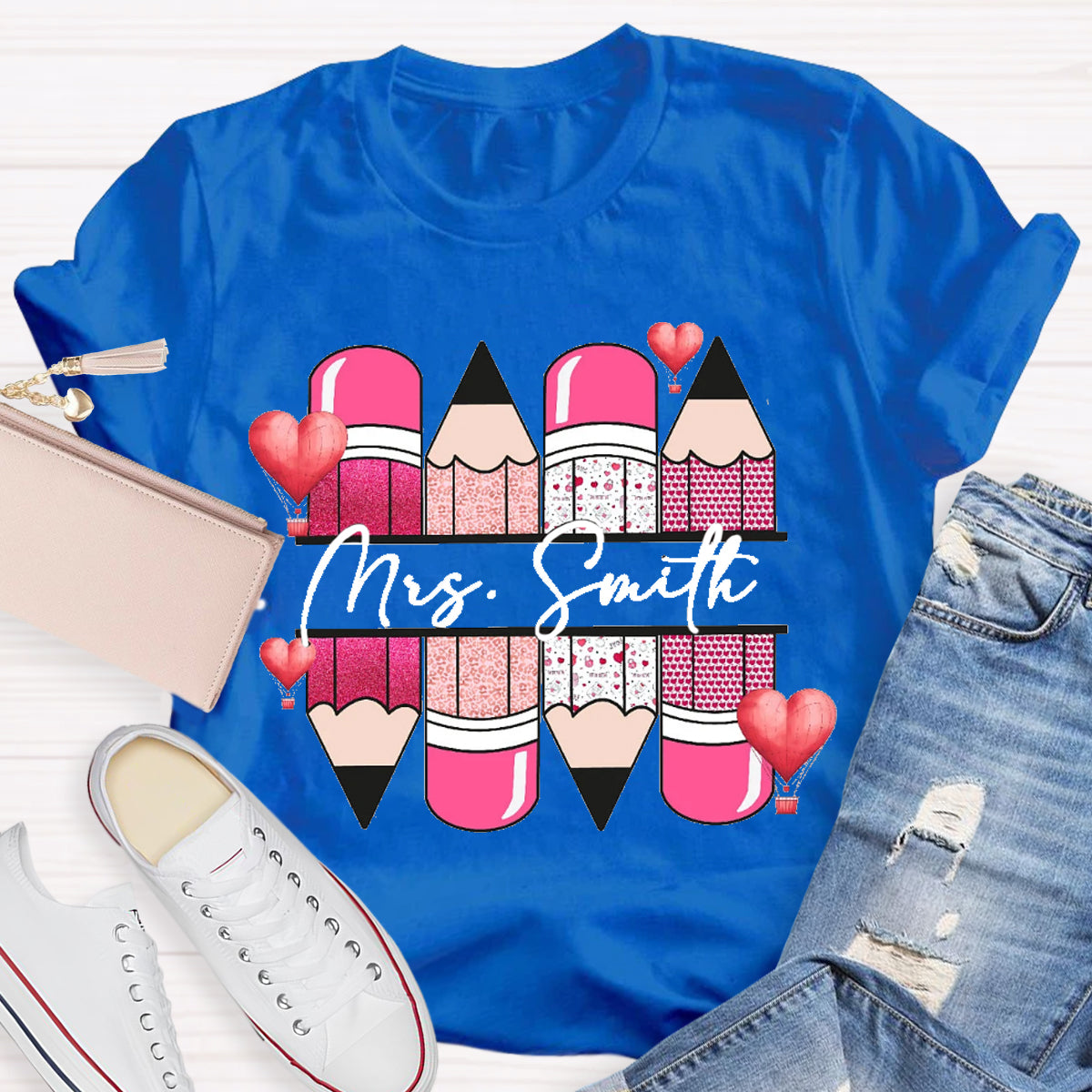 Personalized Name Pink Pencil Hot Air Balloon T-Shirt