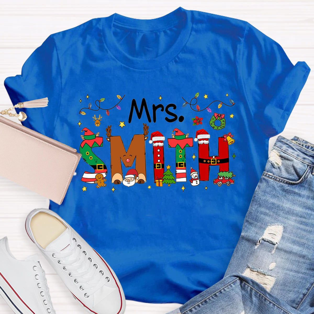 Personalized Name Christmas Teacher T-Shirt