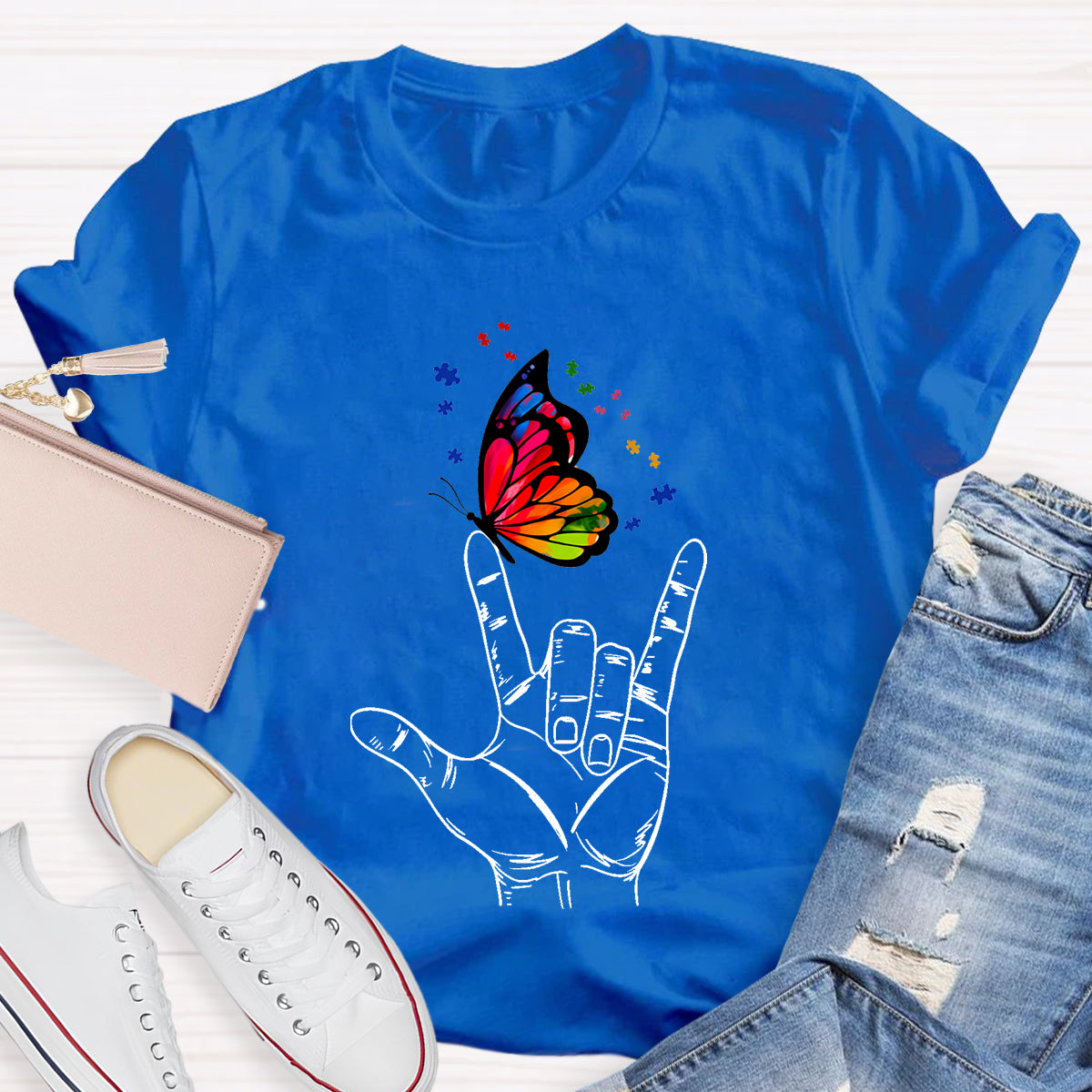 Love Sign Language Autism Butterfly T-Shirt