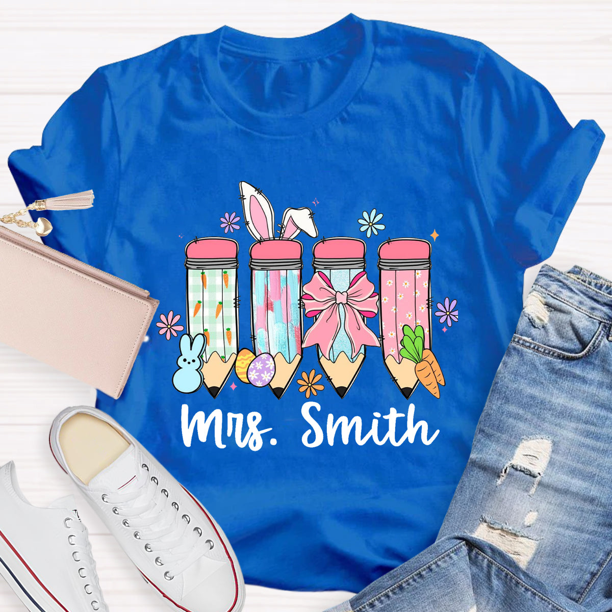 Personalized Name Easter Bunny Carrot Teacher T-Shirt