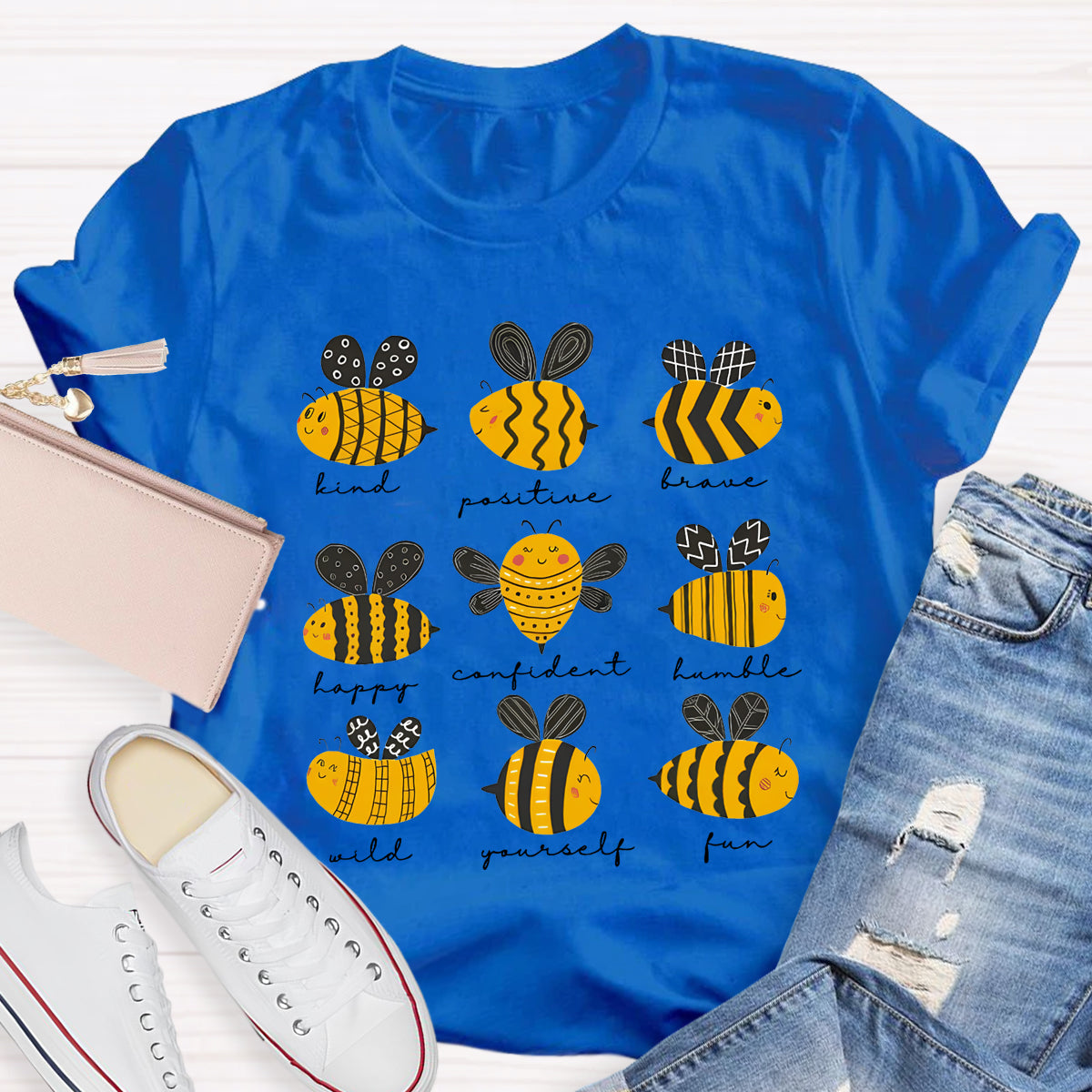 Bee Kind Positive Brave Happy Confident Humble Teacher T-Shirt