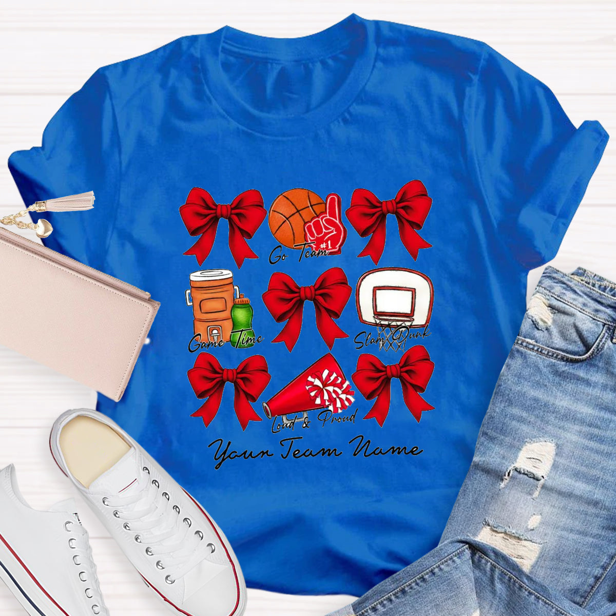 Personalized Team Name Basketball Bow T-Shirt