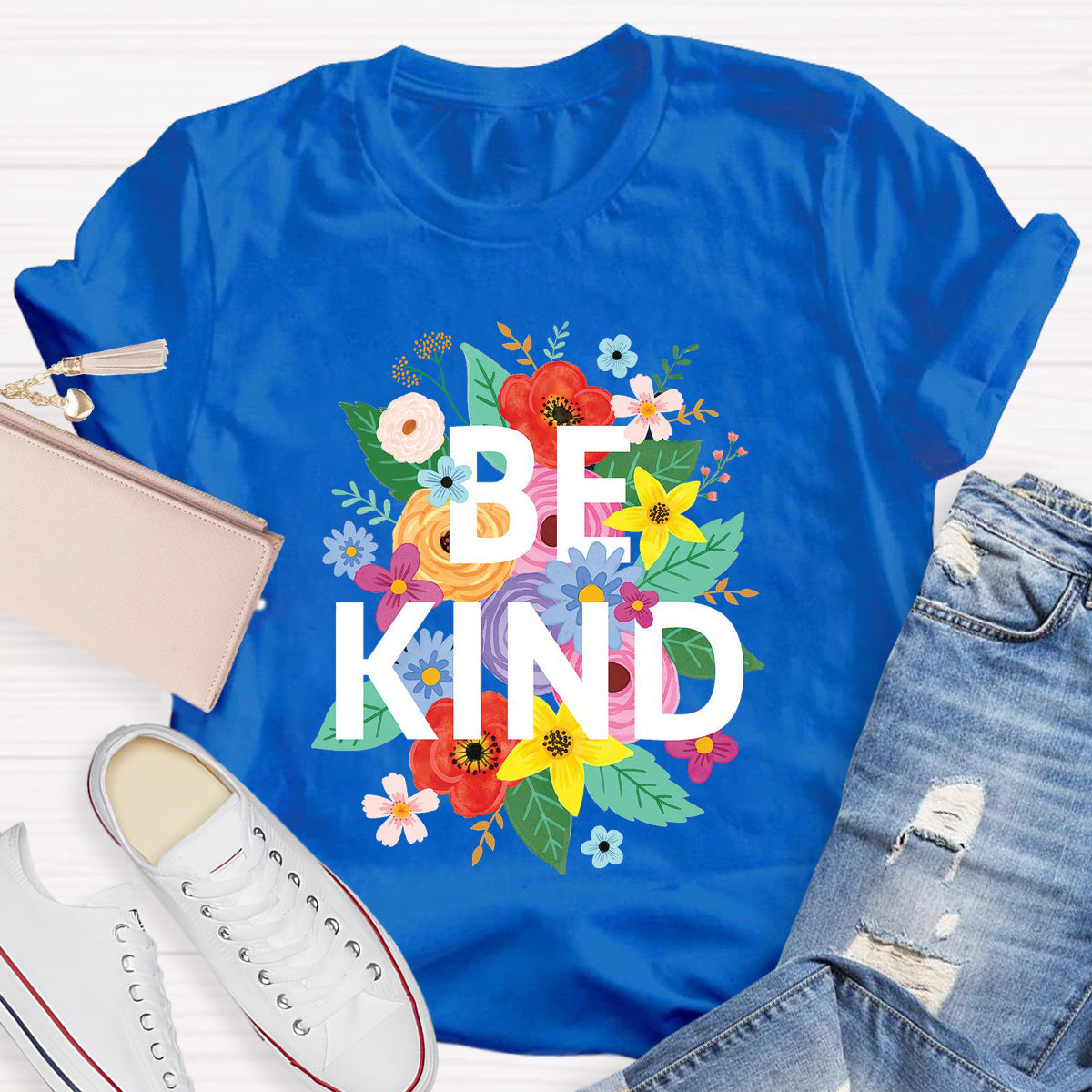 Colorful Flower Be Kind Teacher T-Shirt