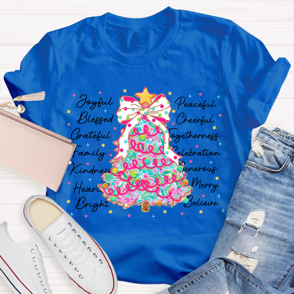 Christmas Tree Joyful Peaceful Cheerful T-Shirt