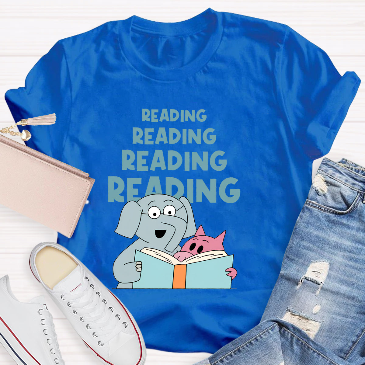 Reading Reading Reading Elephant Teacher T-Shirt