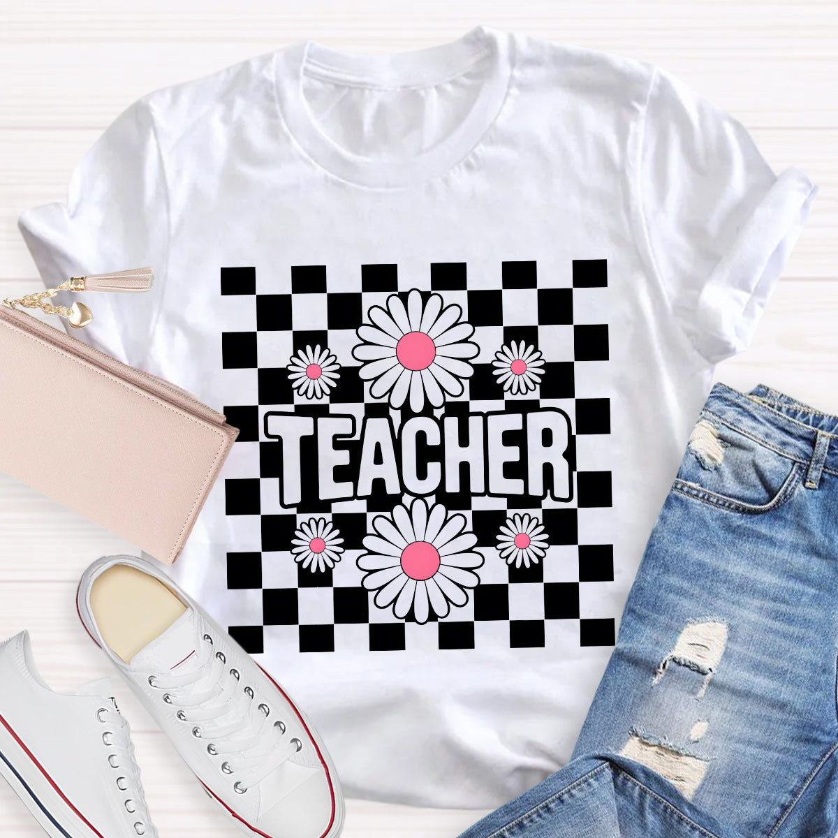 Teacher Black Flowers Teacher T-Shirt