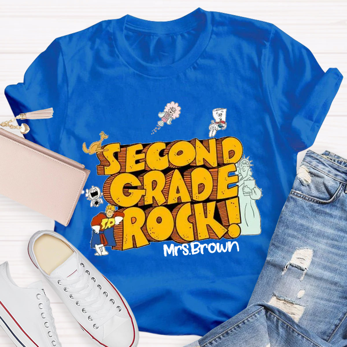 Personalized Grade And Name Rock Teacher T-Shirt