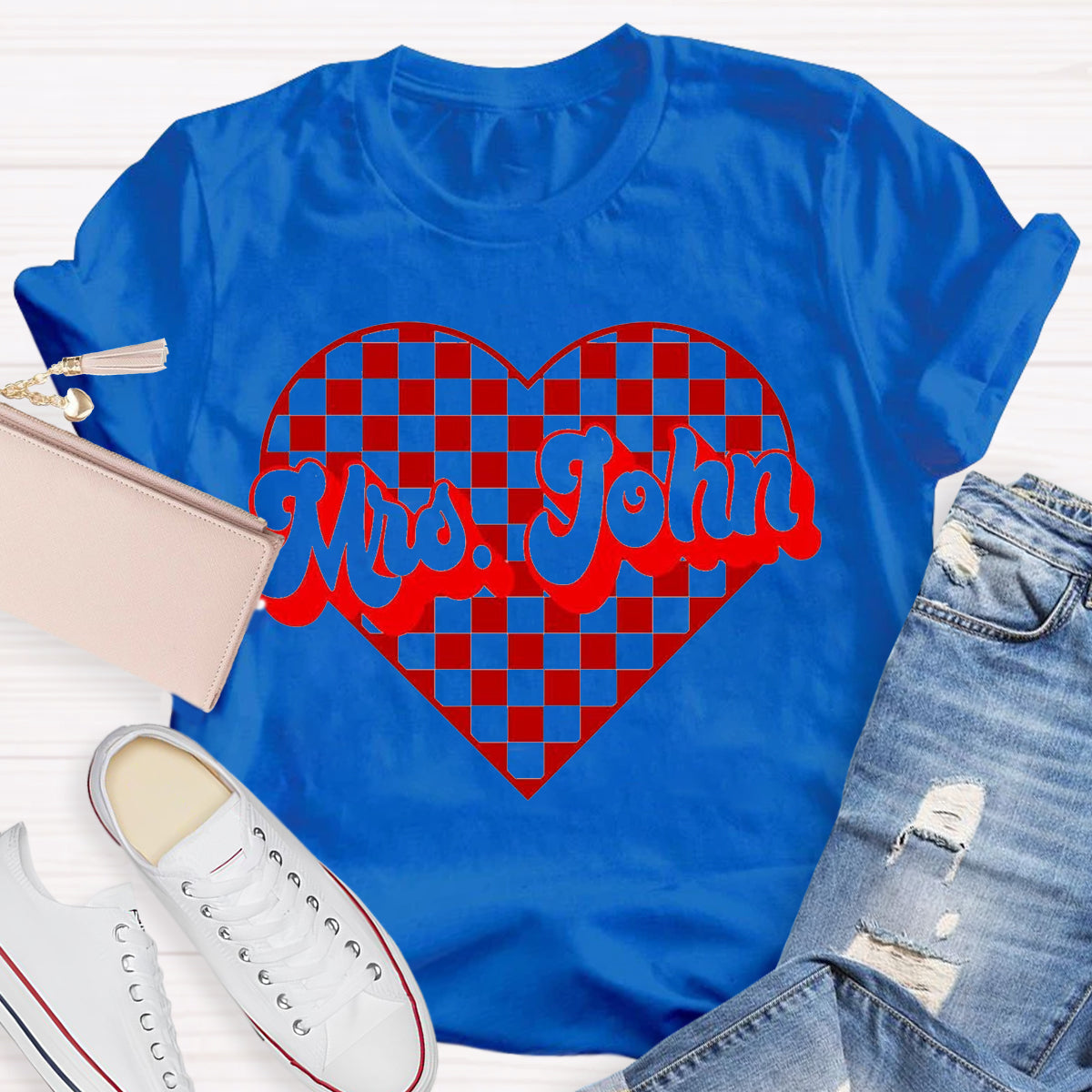 Personalized Name Heart Mrs John Teacher T-Shirt