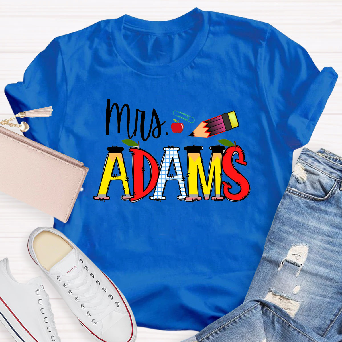 Personalized Teacher Name Apple Pencil T-Shirt