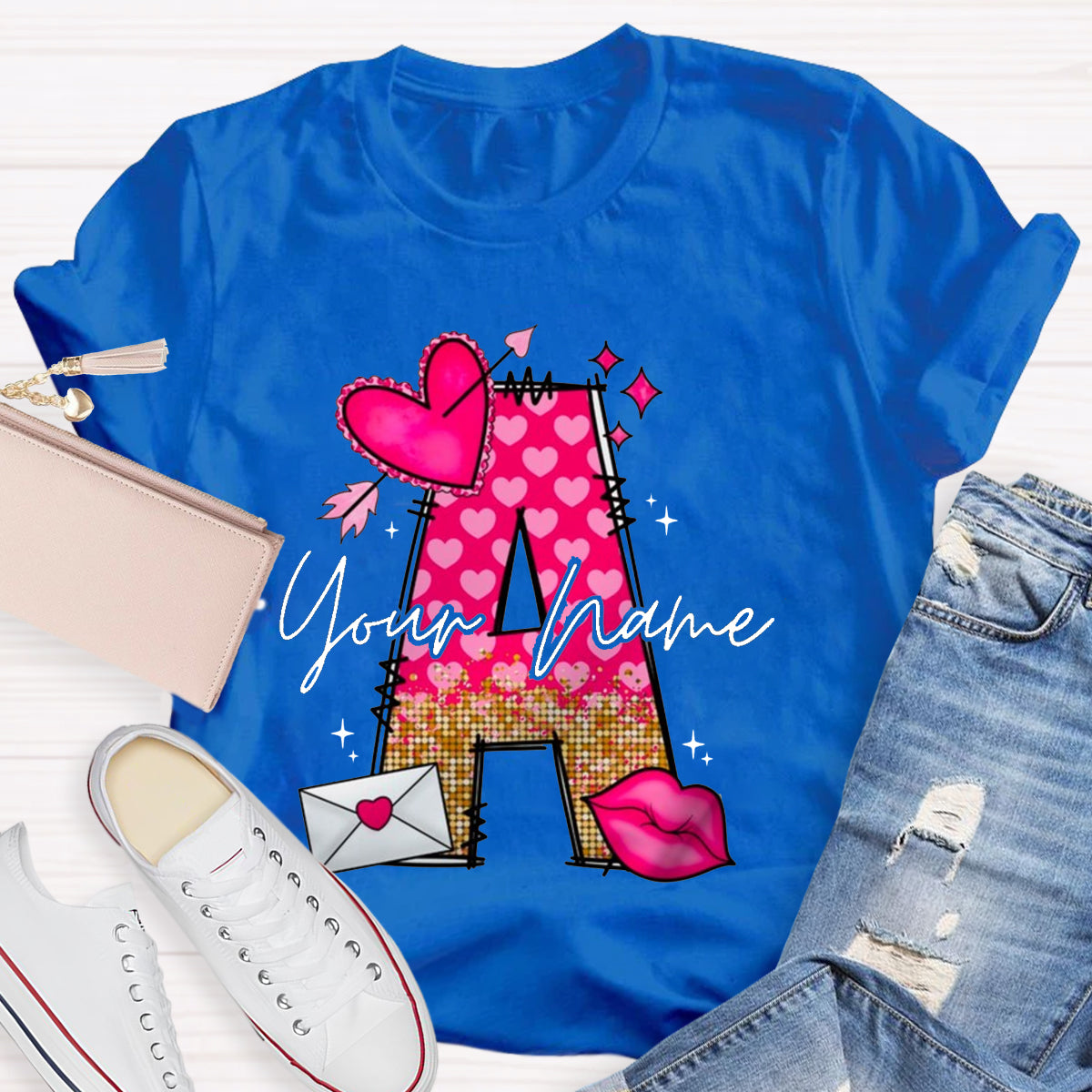 Personalized Name Pink Heart Letter T-Shirt