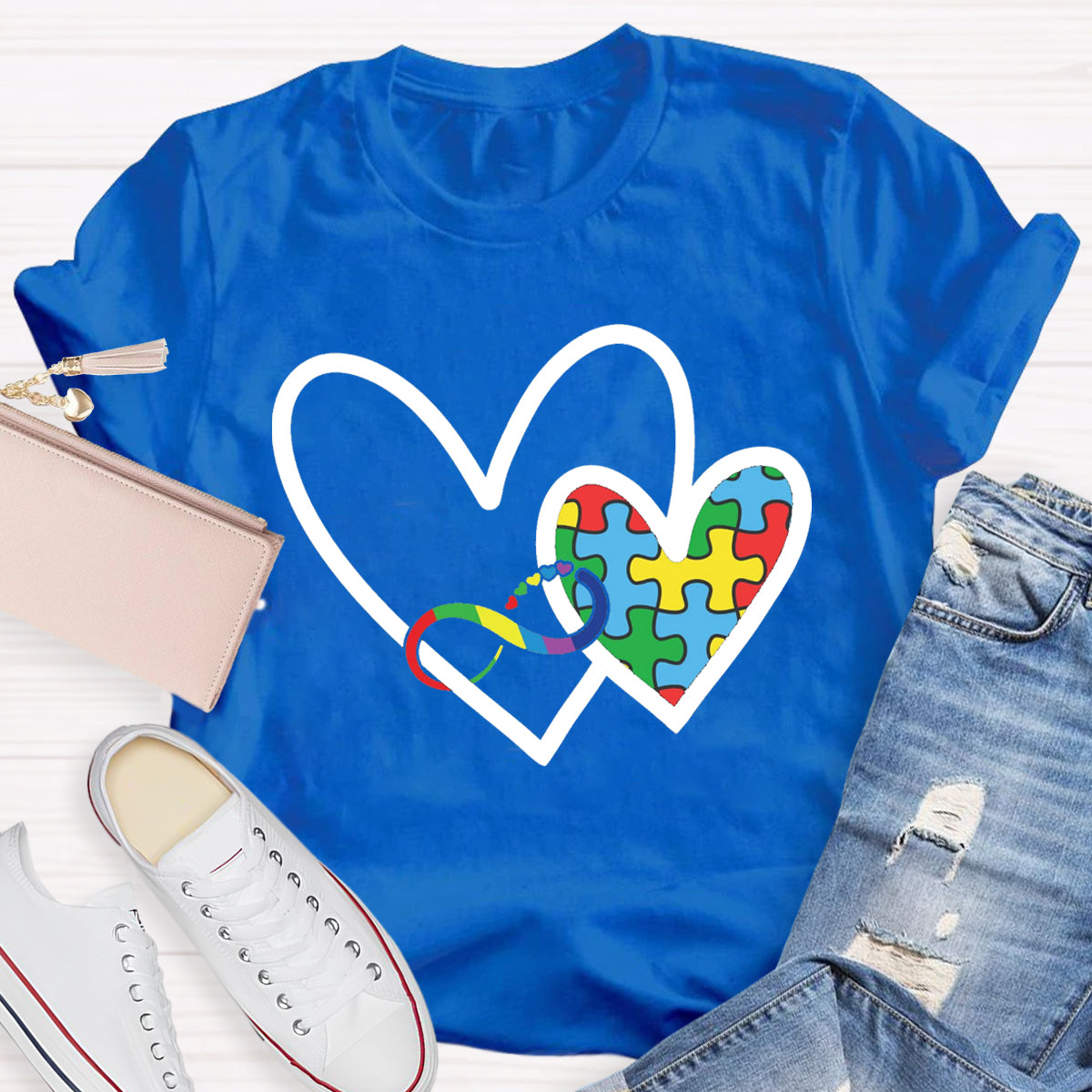 Autism Colorful Heart Teacher T-Shirt