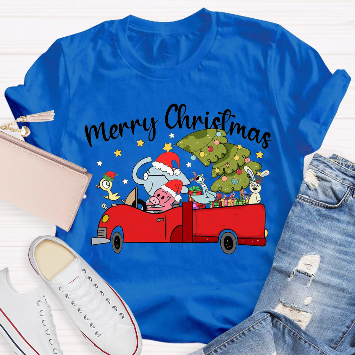 Merry Christmas Animals Driving Cars T-Shirt