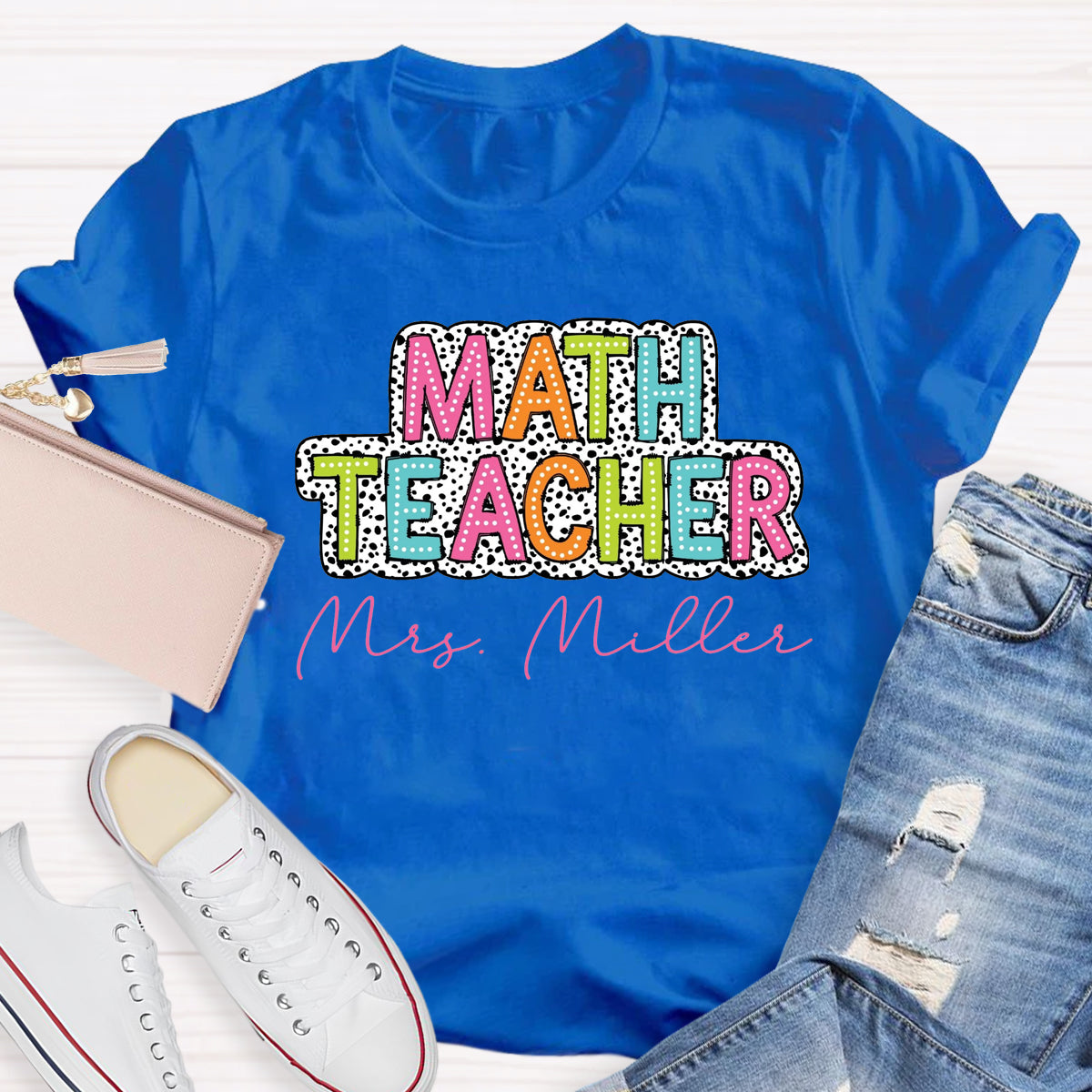 Personalized Name Dalmatian Dots Math Teacher T-Shirt