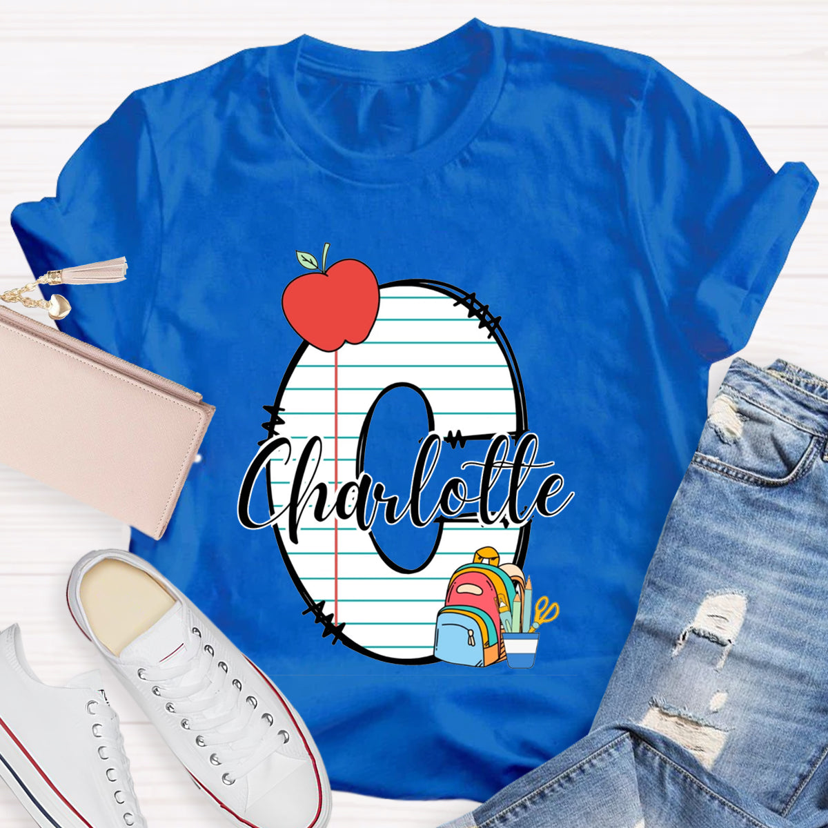 Personalized Name Apple Check Letter T-Shirt