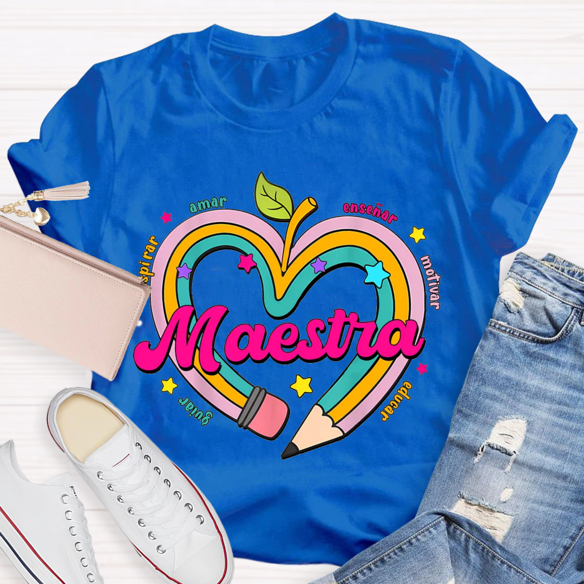 Maestra Pencil Apple Spanish Teacher T-Shirt