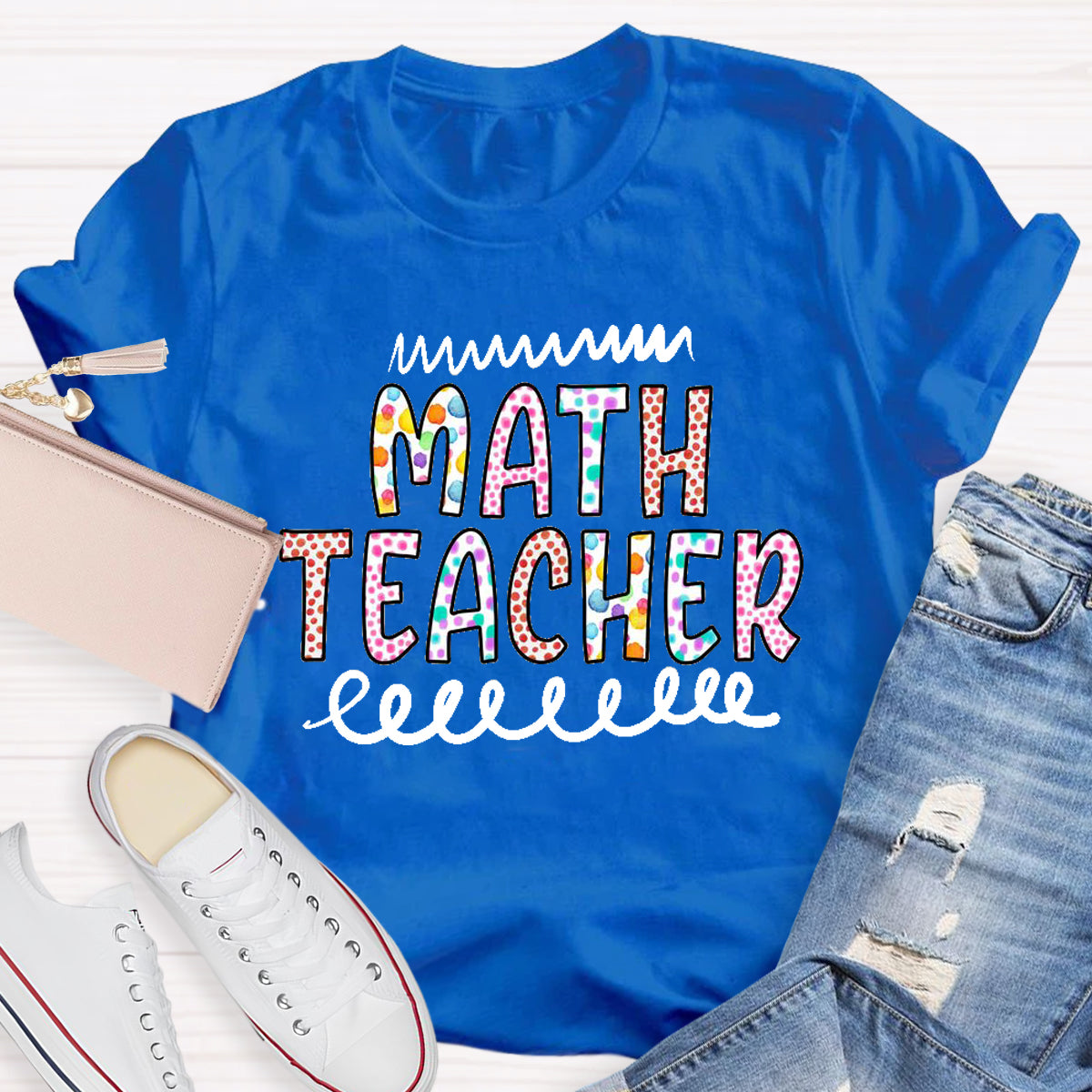 Colorful Polka Dot Design Math Teacher T-Shirt