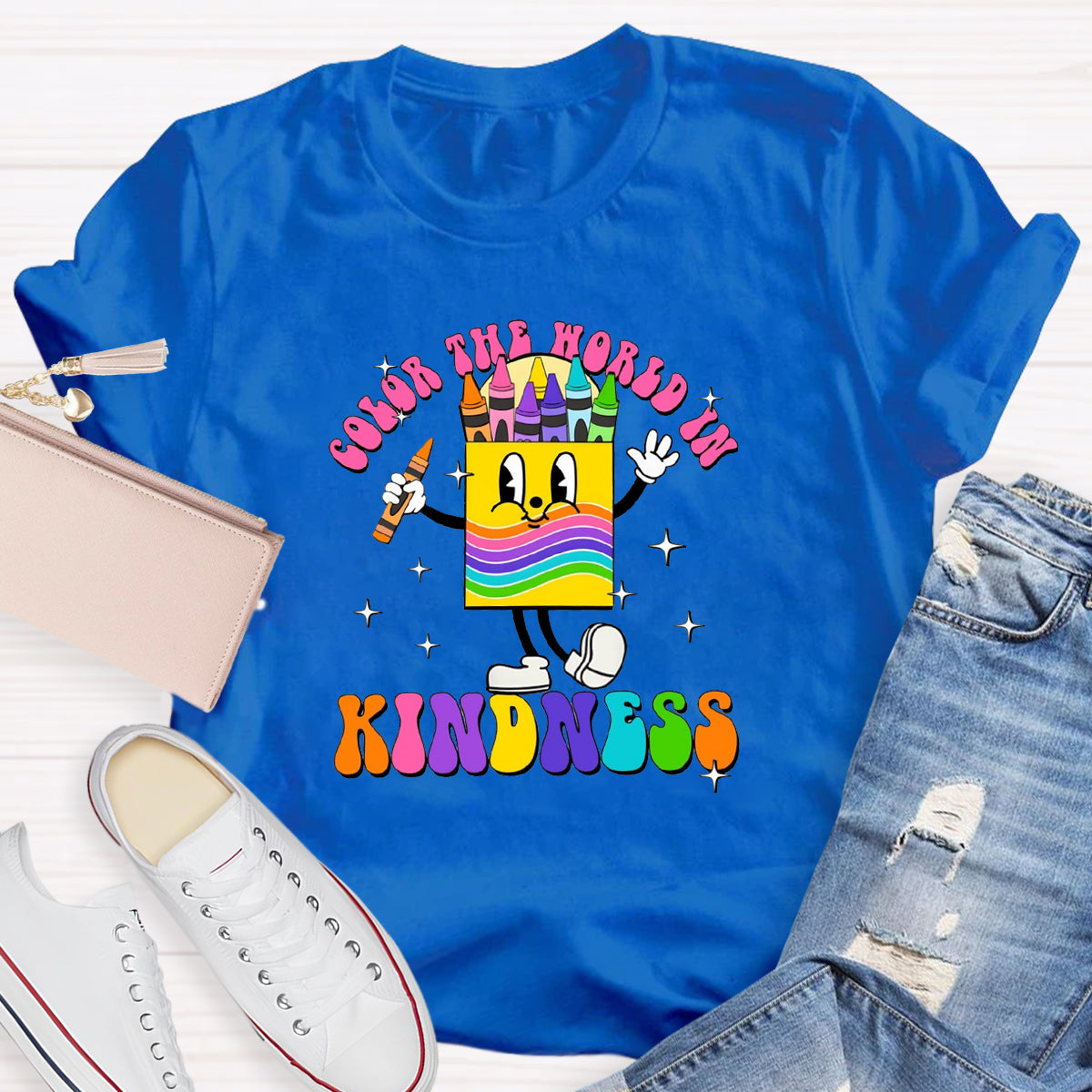 Color The World In Kindness Crayon Pencil Teacher T-Shirt