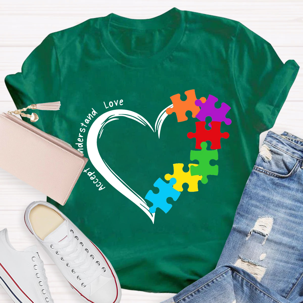 Accept Understand Love Heart Autism Teacher T-Shirt