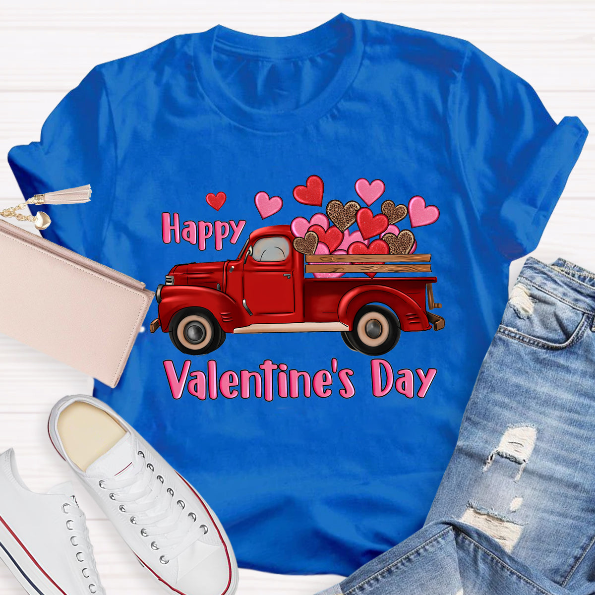 Happy Valentine's Day Truck Hearts T-Shirt