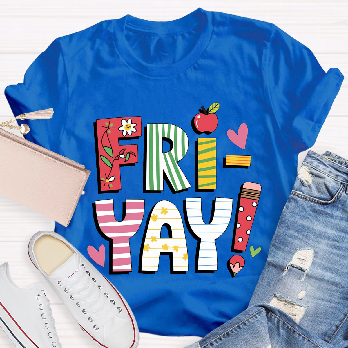 Fri-yay Floral Apple Pencil Teacher T-Shirt