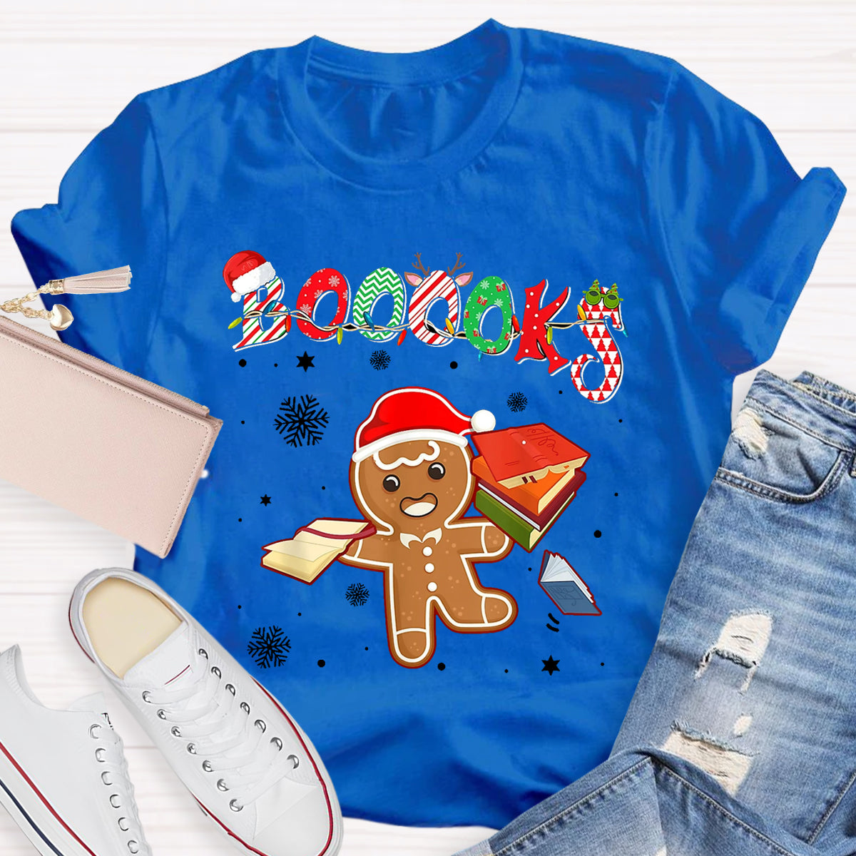 Christmas Gingerbread Books Librarian Reader Reading Teacher T-Shirt