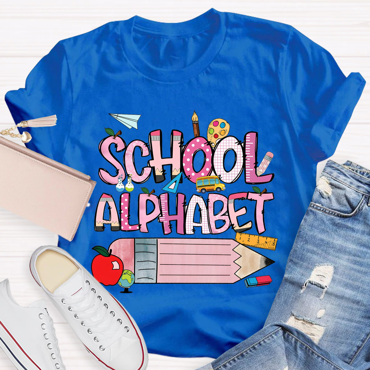 School Alphabet Pink Pencil Teacher T-Shirt