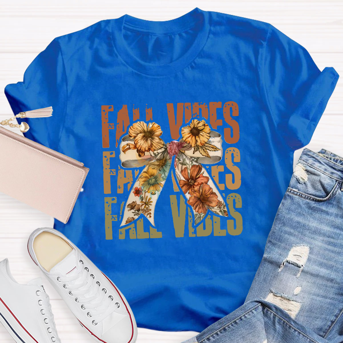 Bow Flowers Thanksgiving Autumn Fall Vibes T-Shirt