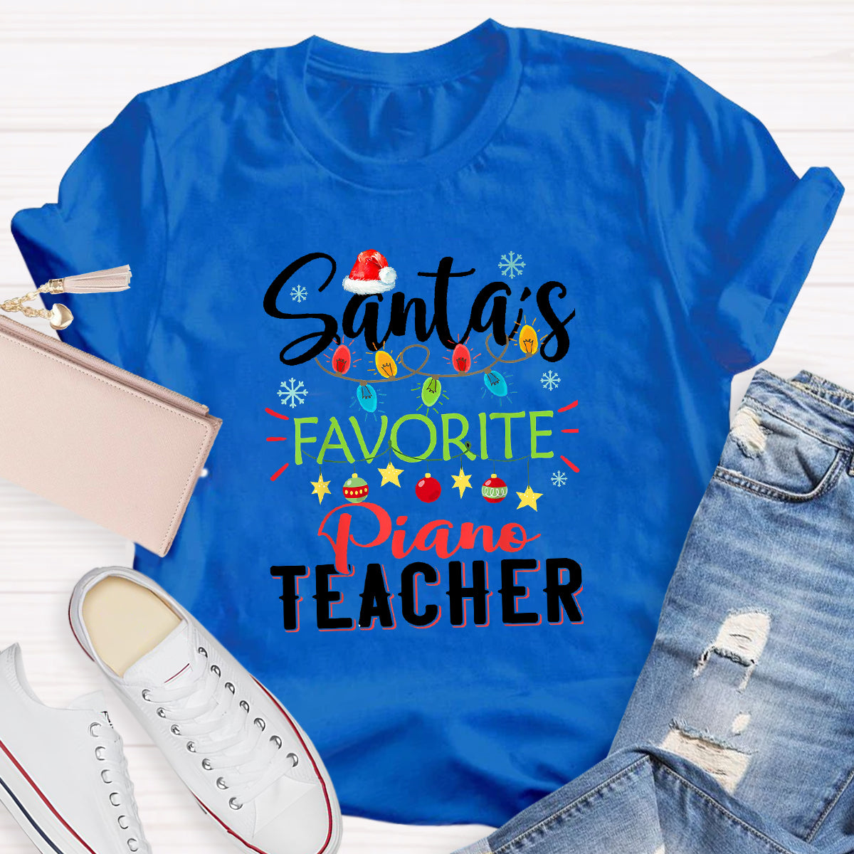 Personalized Subject Santa's Favorite Piano Teacher T-Shirt