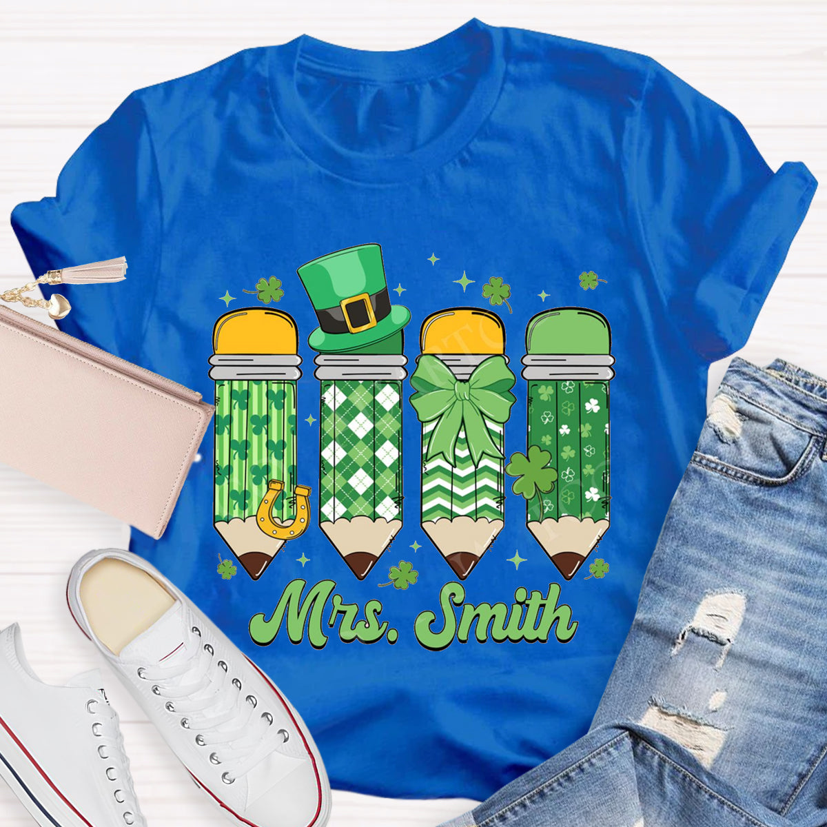 Personalize Name St. Patrick's Day Pencil Teacher T-Shirt