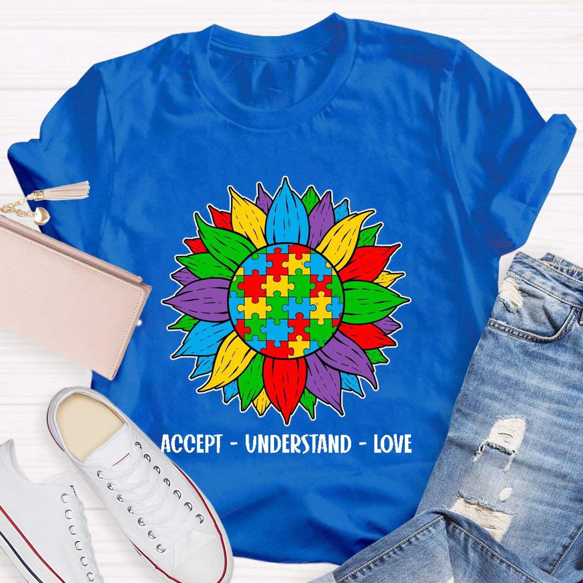 Accept Understand Love Colorful Sunflower Teacher T-Shirt