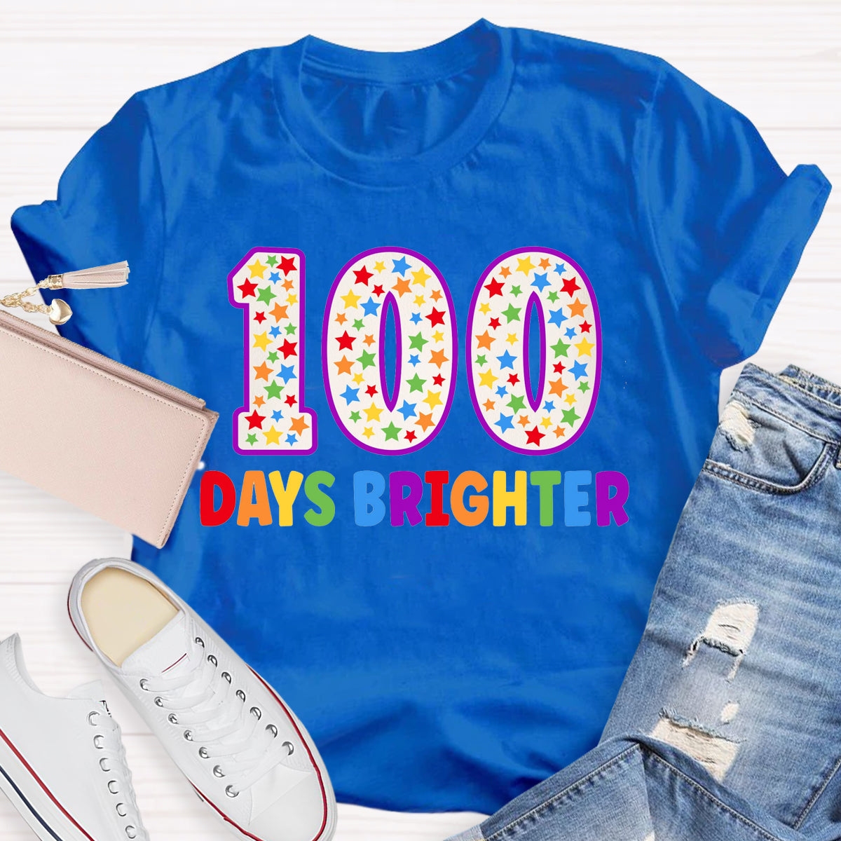 100 Days Brighter Colorful Letter Teacher T-Shirt