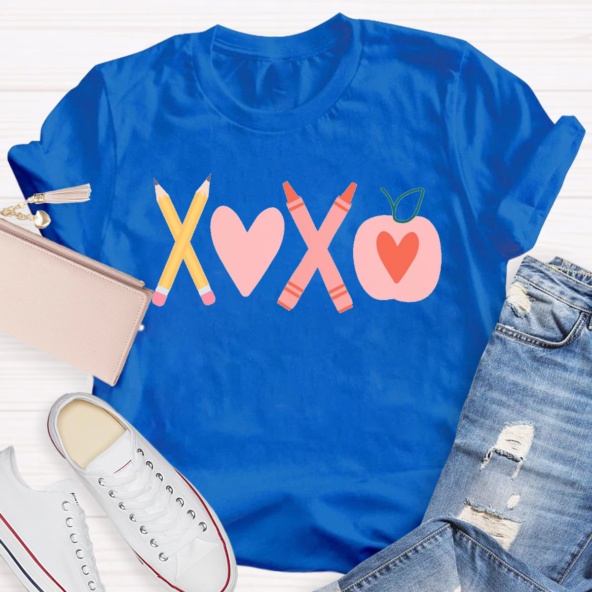 Valentine's Day Pencil Crayon Apple Teacher T-Shirt