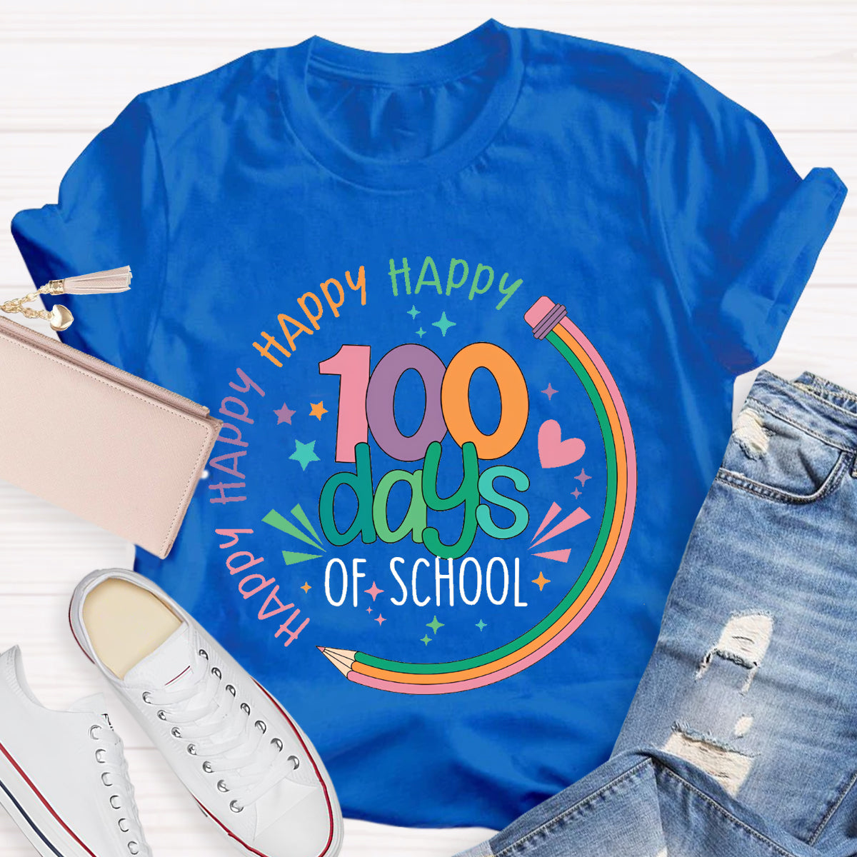 Happy Happy Happy 100 Days Of School Teacher T-Shirt