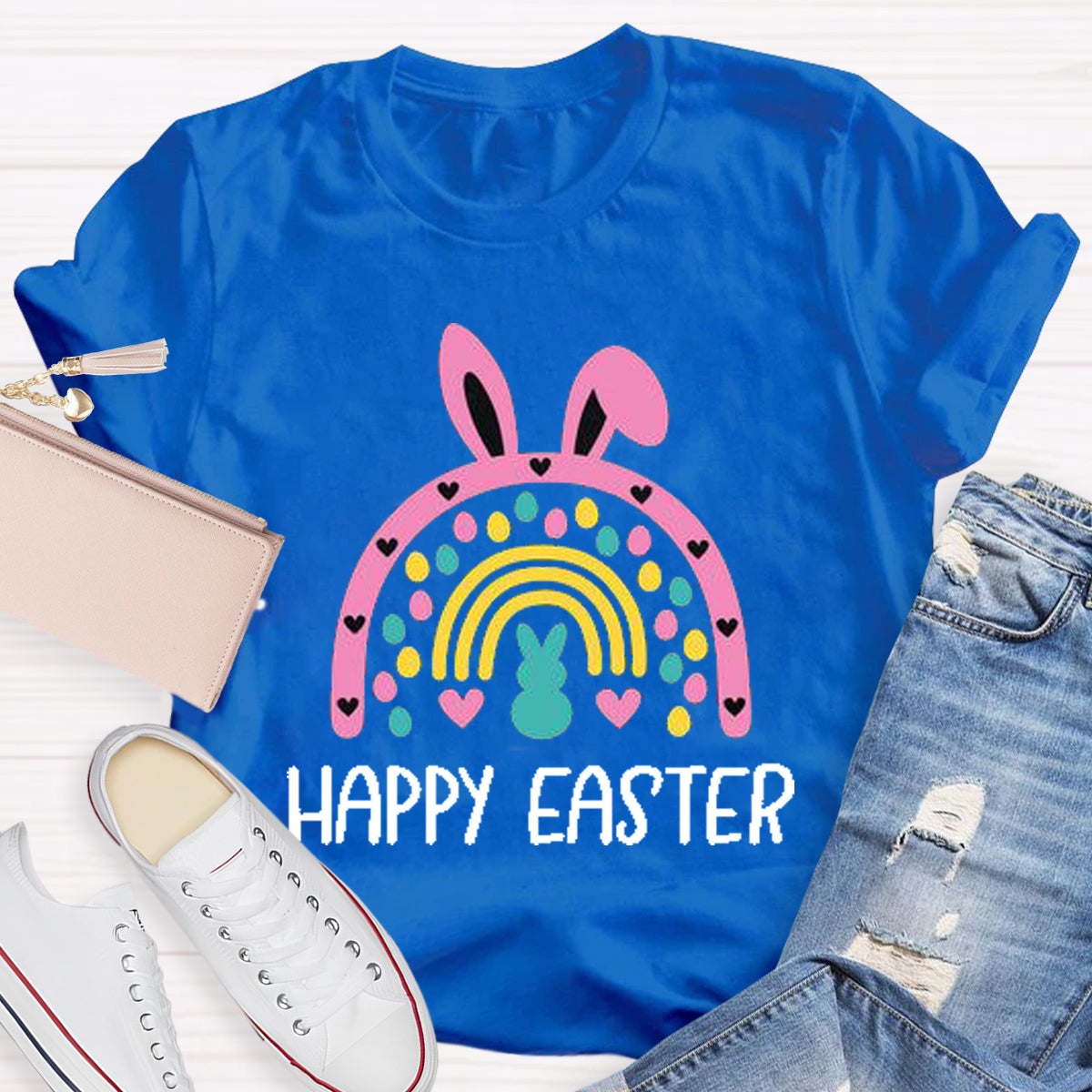 Happy Easter Bunny Rainbow Teacher T-Shirt