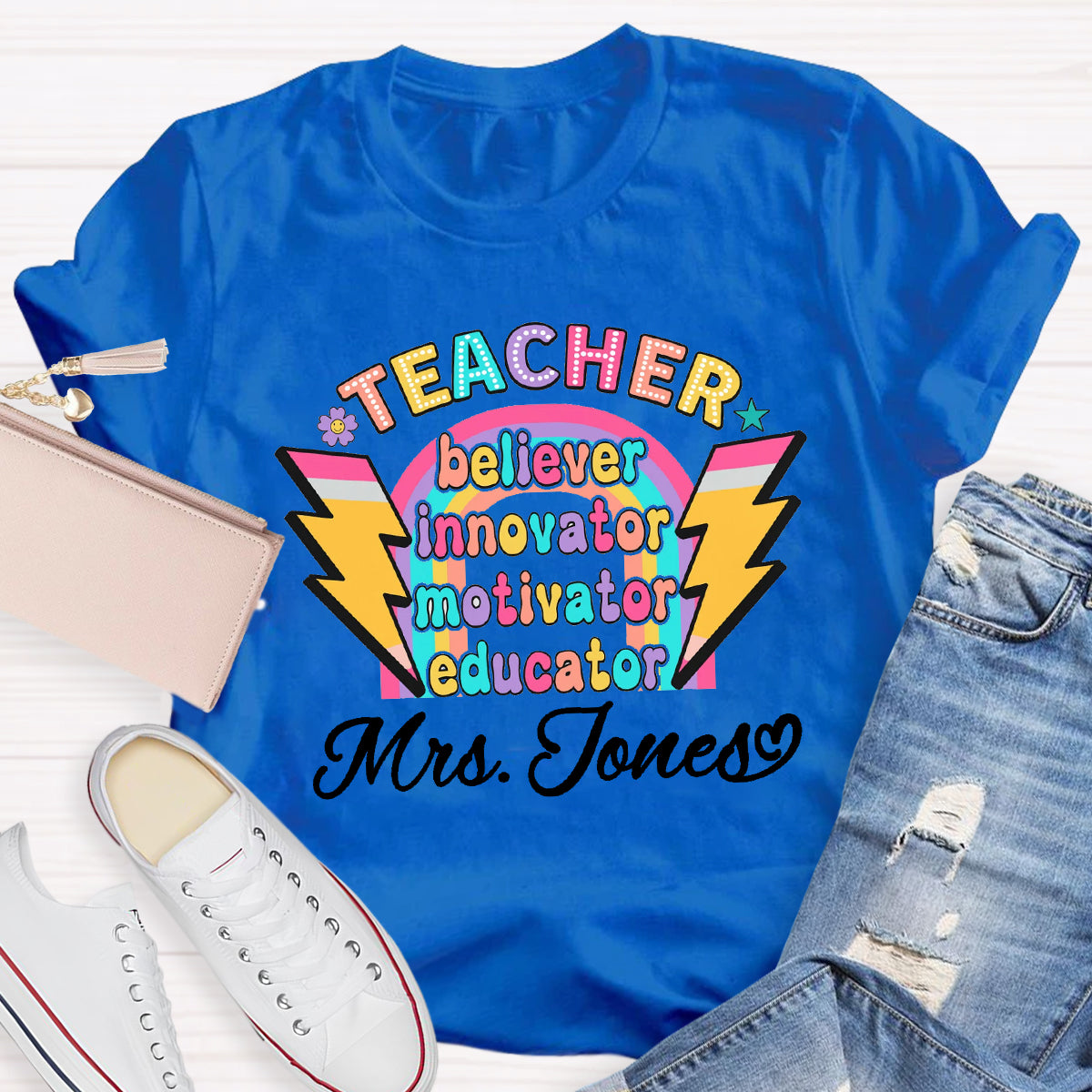 Personalized Name Teacher Believer Innovator Motivator T-Shirt