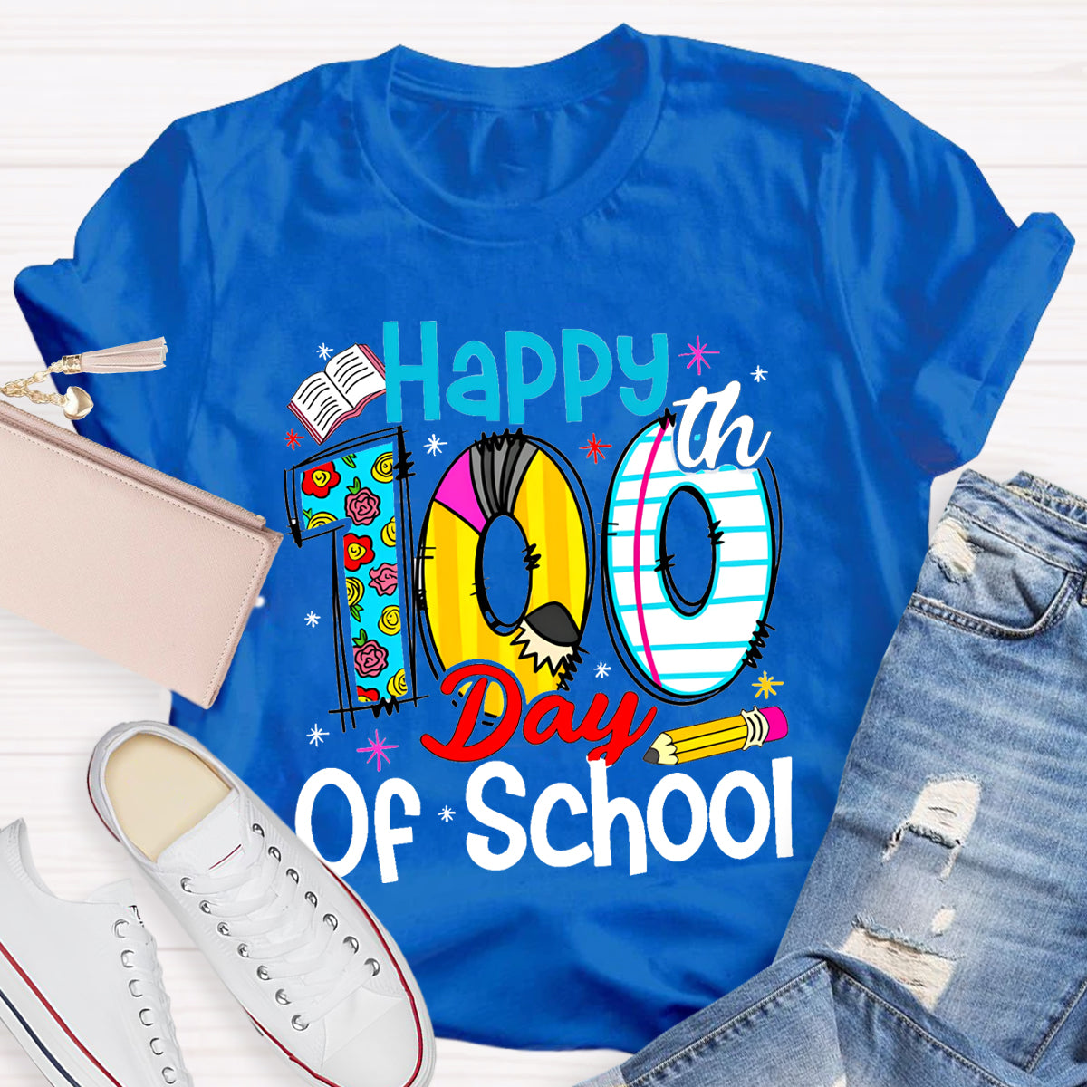 Happy 100th Days Of School Book Pencil T-Shirt