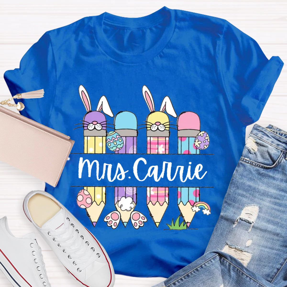 Personalized Name Bunny Teacher T-Shirt