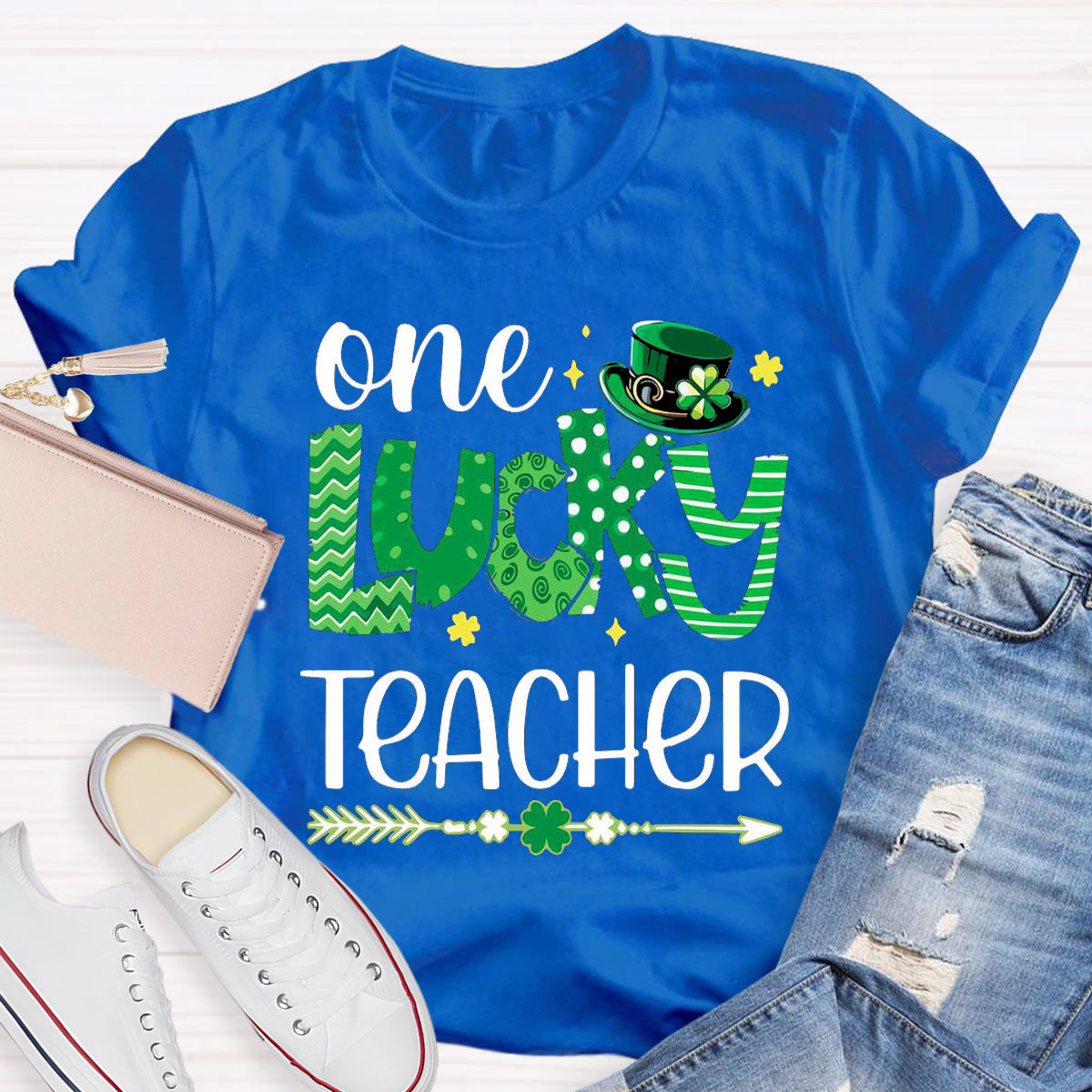 One Lucky Teacher Green Hat T-Shirt