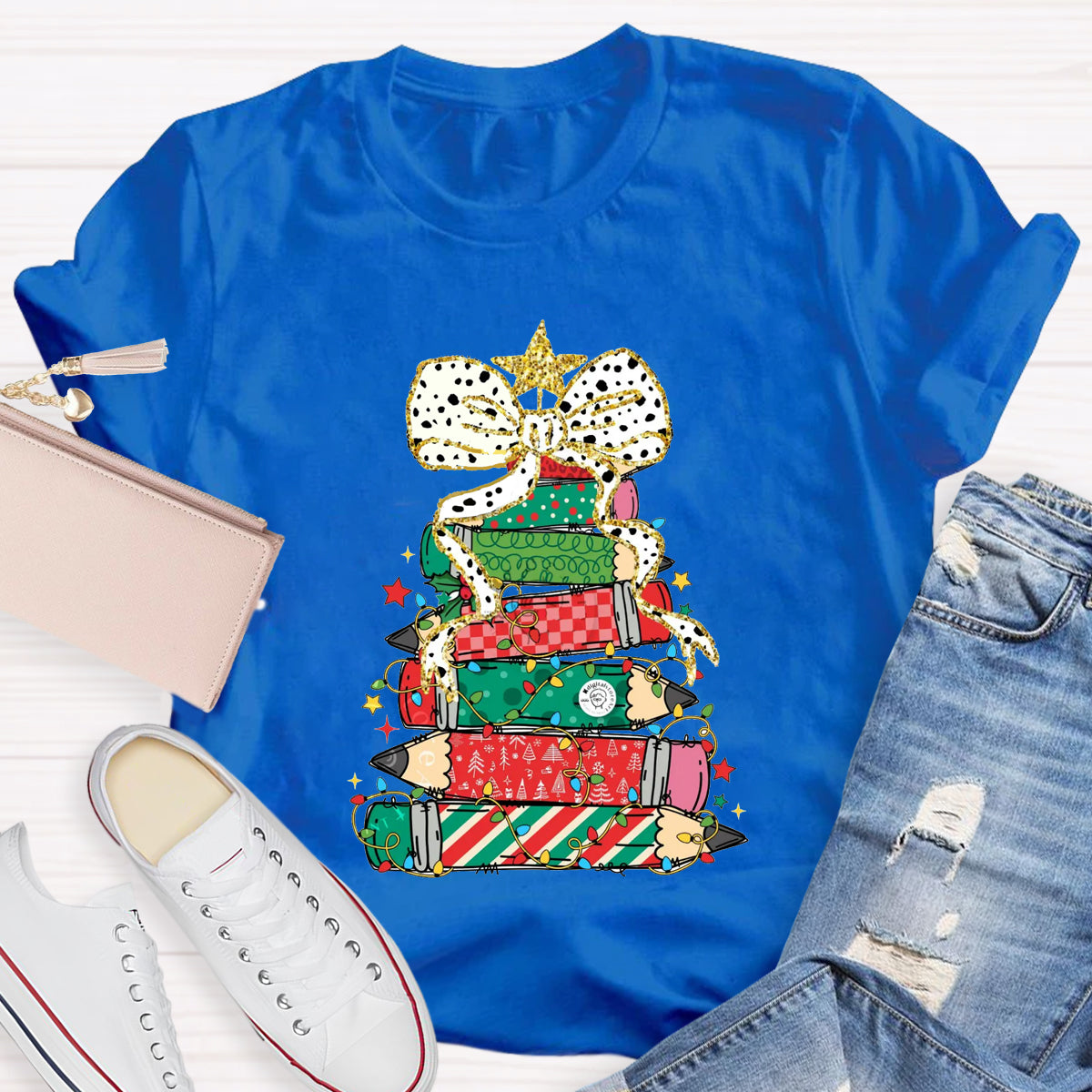 Pencil Tree  Bow Teacher T-Shirt