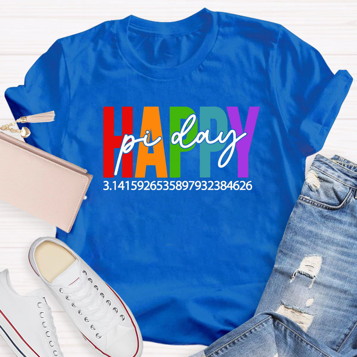 Happy Pi Day Colorful Letter Teacher T-Shirt