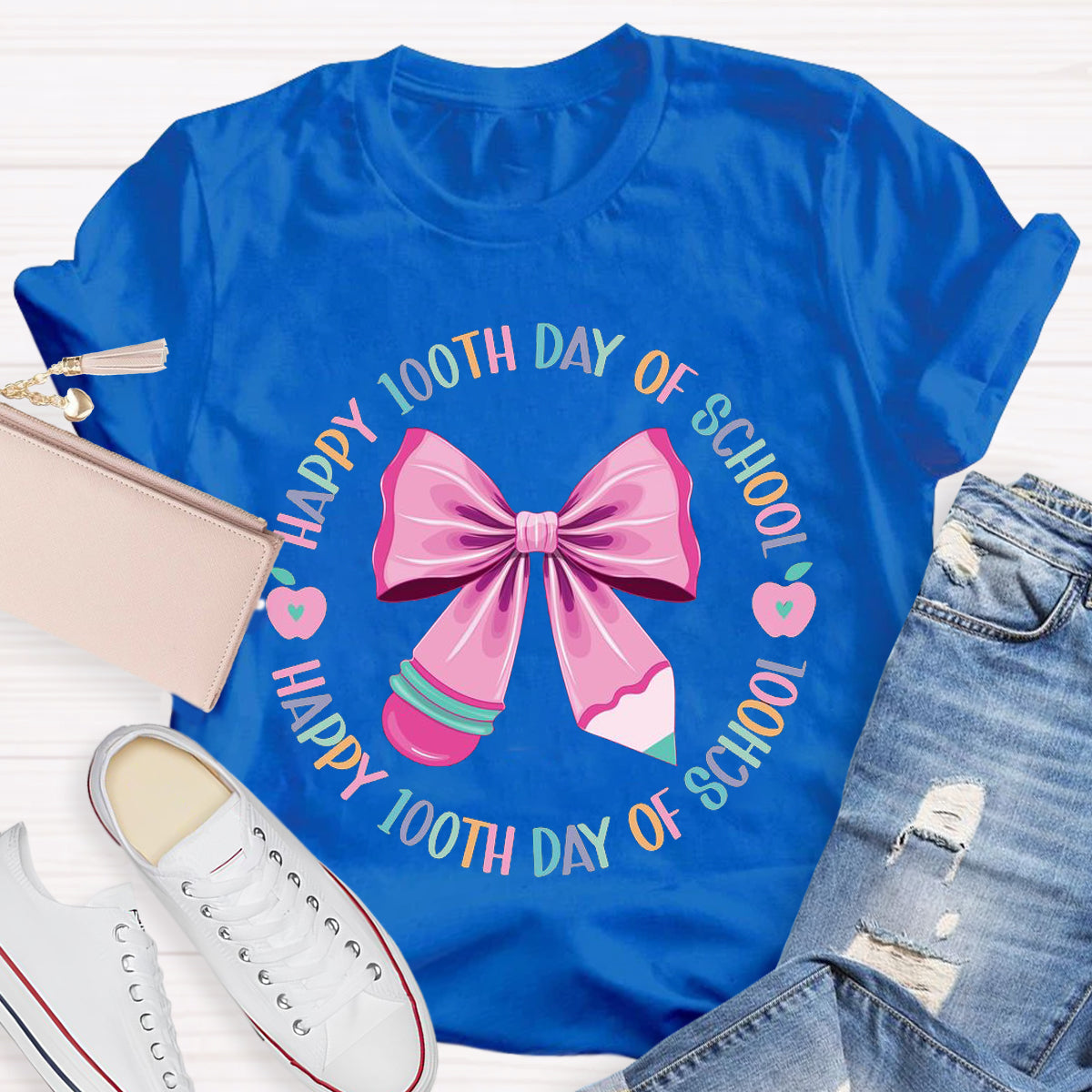 Happy 100th Days Of School Pink Bow Teacher T-Shirt