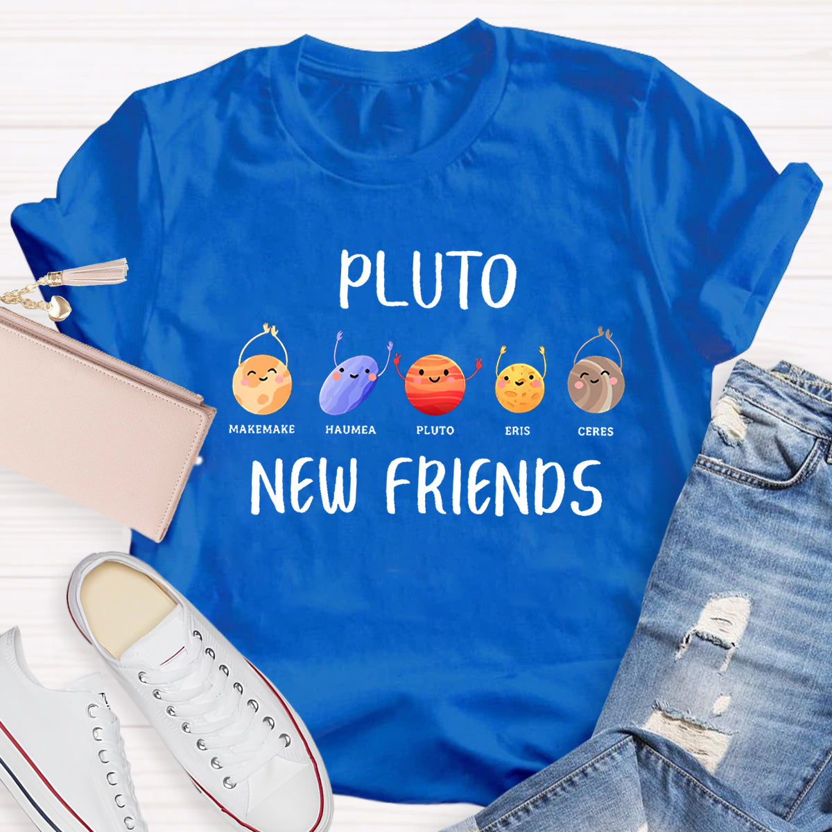 Pluto New Friends Dwarf Planets Funny Astronomy Science T-shirt