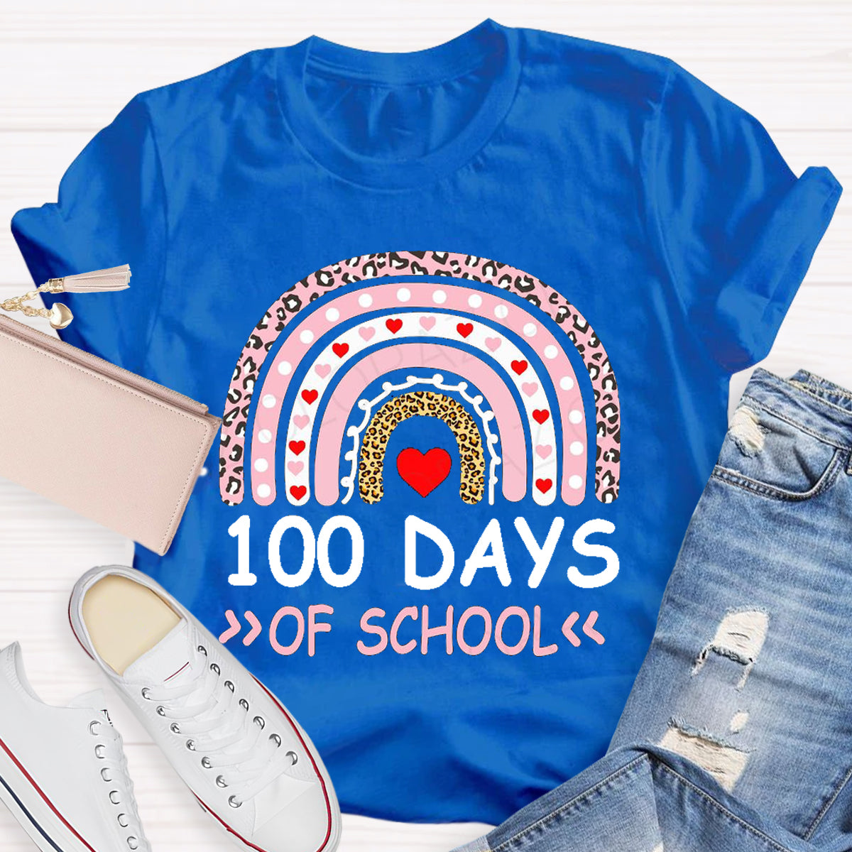 100 Days Of School Apple Rainbow Teacher T-Shirt